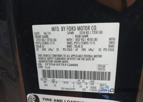 2014 Ford F-150 Stx z USA, uszkodzony, nr VIN 1FTFW1EF7EFC24995